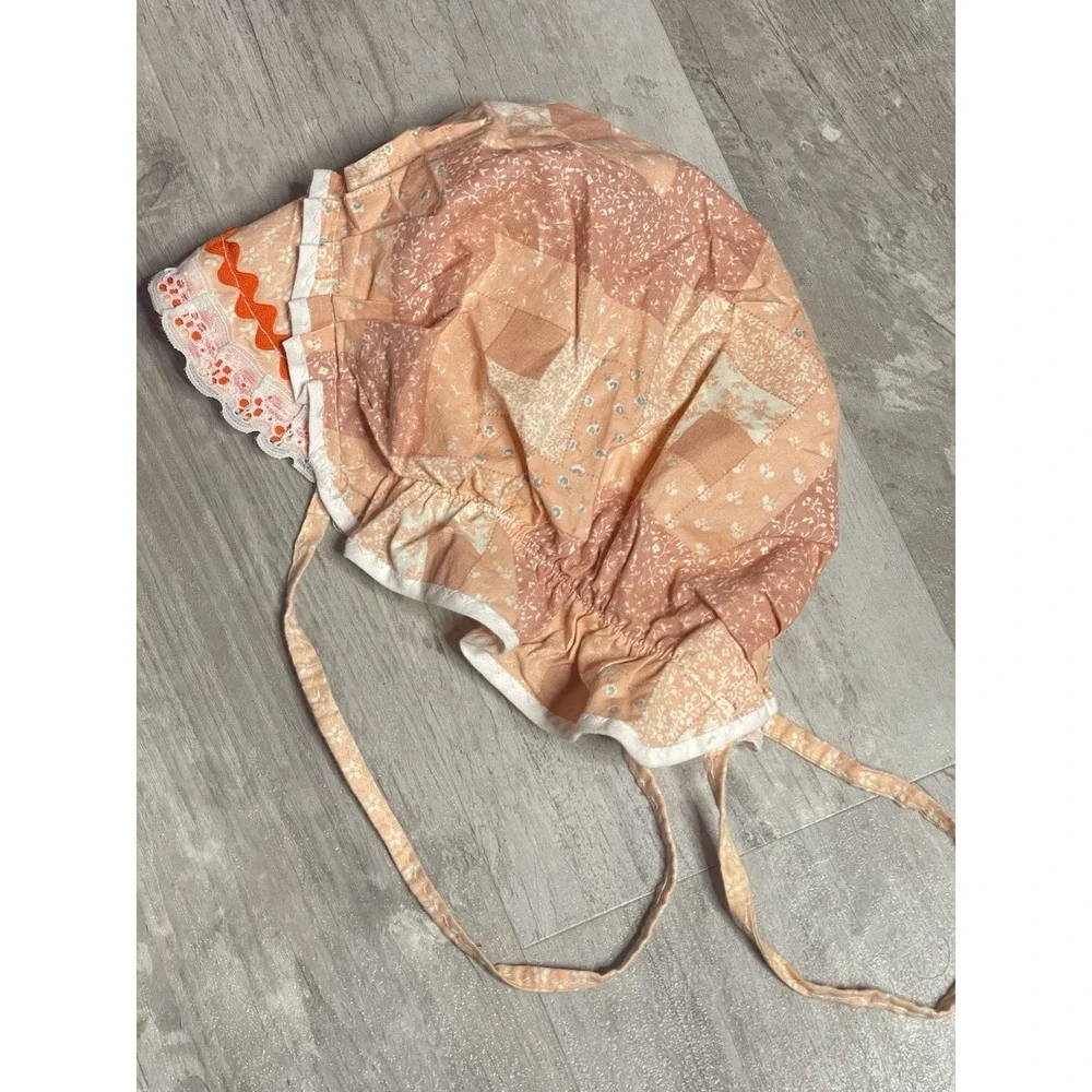Antique‎ Baby Bonnet Tulle Lace Peach Ribbon